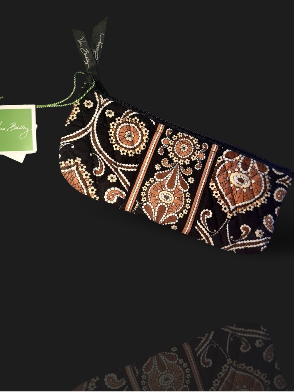 Vera Bradley Café Latte Tote Bag EUC Quilted Paisley Black Brown + Bonus Pouch - Picture 6 of 6